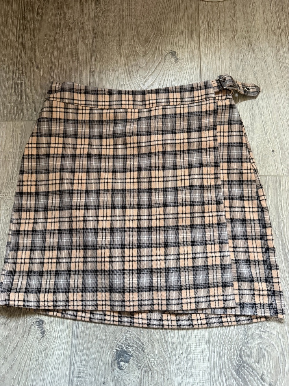 Plaid Wrap Mini Skirt with adjustable waist- Peach & Black